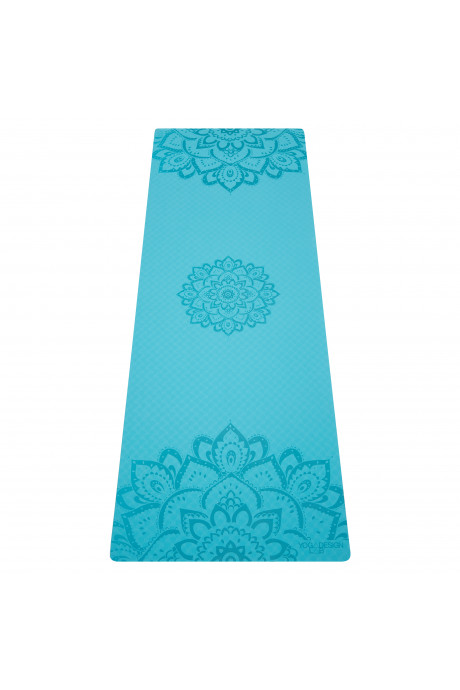 Tapis de yoga femme bleu motif mandala 6mm Yoga Design Lab