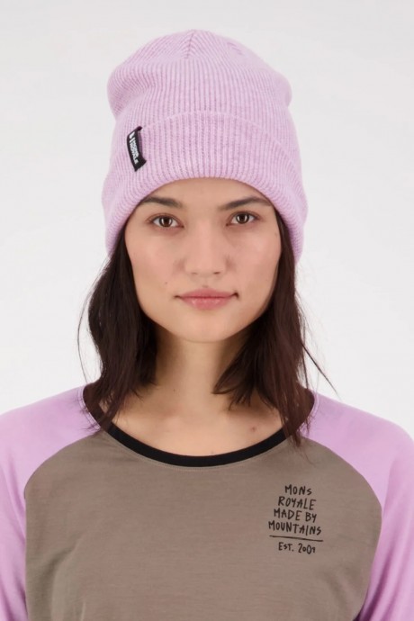 Bonnet en laine mérinos Chunky Mons Royale rose pour femme