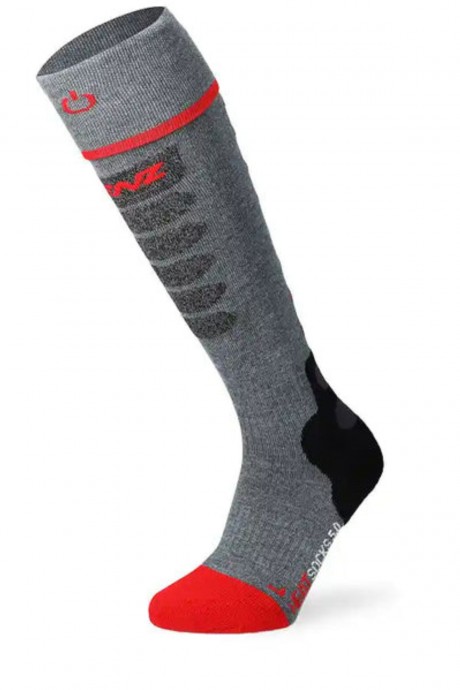 Chaussettes de ski chauffantes 5.1 étroites pour femme LENZ rouge et gris