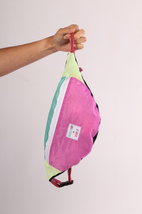 Sac banane Za Fly x Girls Up Toile de Parapente et Jean's Rose, Turquoise et Jaune