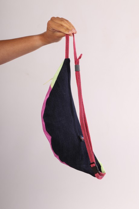Sac banane Za Fly x Girls Up Toile de Parapente et Jean's Rose, Turquoise et Jaune