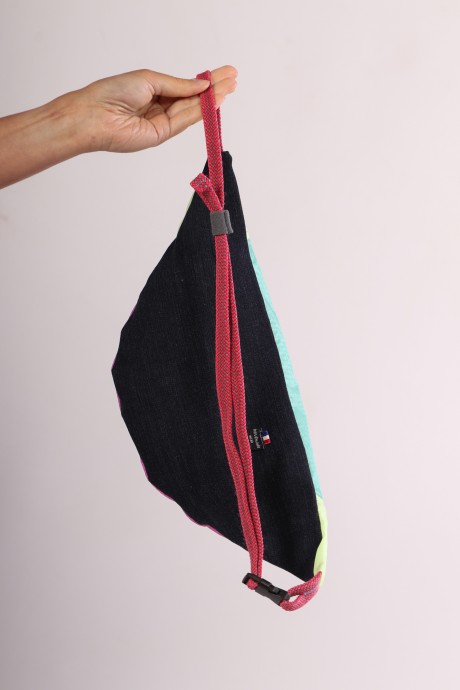 Sac banane Za Fly x Girls Up Toile de Parapente et Jean's Rose, Turquoise et Jaune