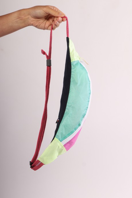 Sac banane Za Fly x Girls Up Toile de Parapente et Jean's Rose, Turquoise et Jaune