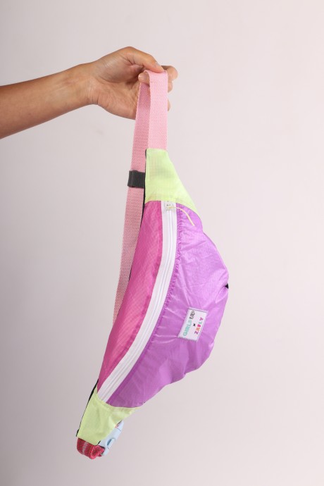 Sac banane Za Fly x Girls Up Toile de Parapente et Jean's, Rose et Jaune