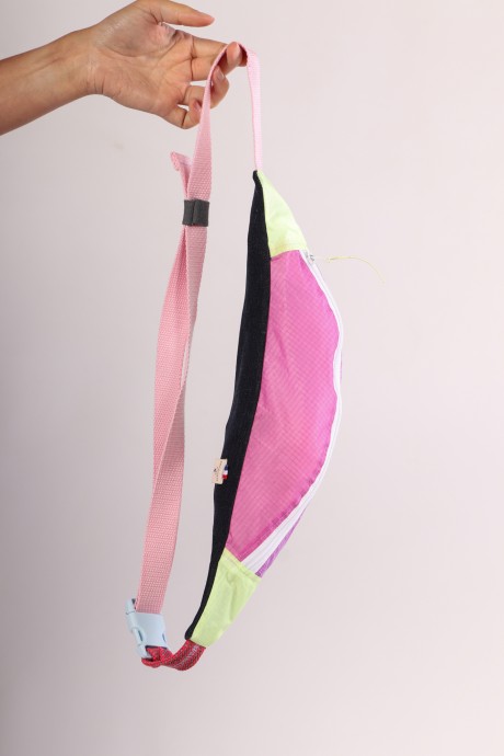 Sac banane Za Fly x Girls Up Toile de Parapente et Jean's, Rose et Jaune