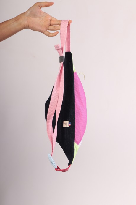 Sac banane Za Fly x Girls Up Toile de Parapente et Jean's, Rose et Jaune