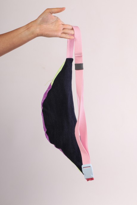 Sac banane Za Fly x Girls Up Toile de Parapente et Jean's, Rose et Jaune