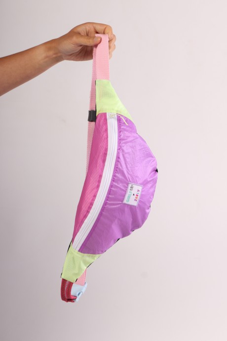 Sac banane Za Fly x Girls Up Toile de Parapente et Jean's, Rose et Jaune