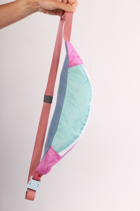 Sac banane Za Fly x Girls Up Toile de Parapente et Jean's, Rose et Turquoise