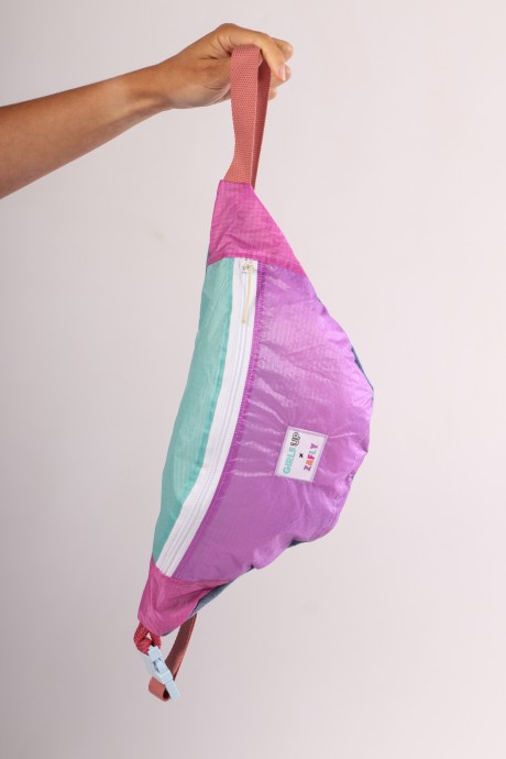 Sac banane Za Fly x Girls Up Toile de Parapente et Jean's, Rose et Turquoise