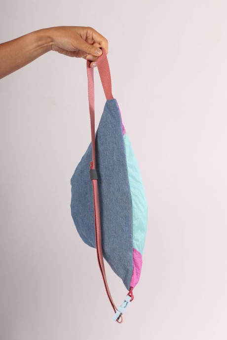 Sac banane Za Fly x Girls Up Toile de Parapente et Jean's, Rose et Turquoise