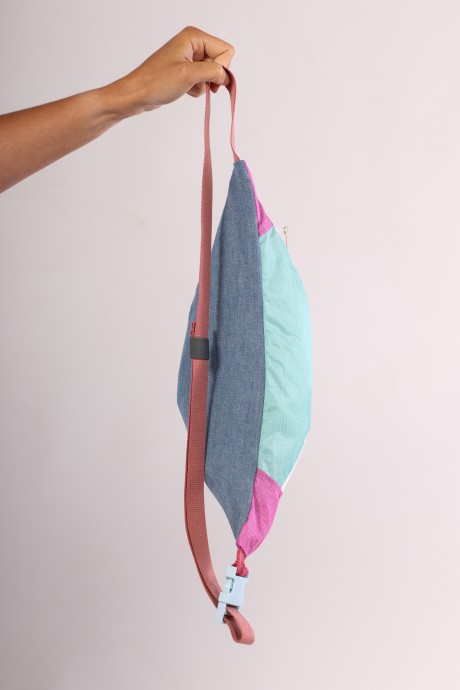 Sac banane Za Fly x Girls Up Toile de Parapente et Jean's, Rose et Turquoise