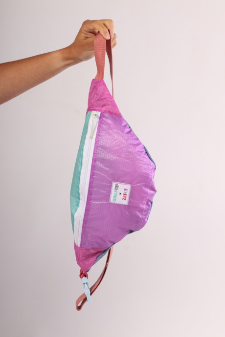 Sac banane Za Fly x Girls Up Toile de Parapente et Jean's, Rose et Turquoise