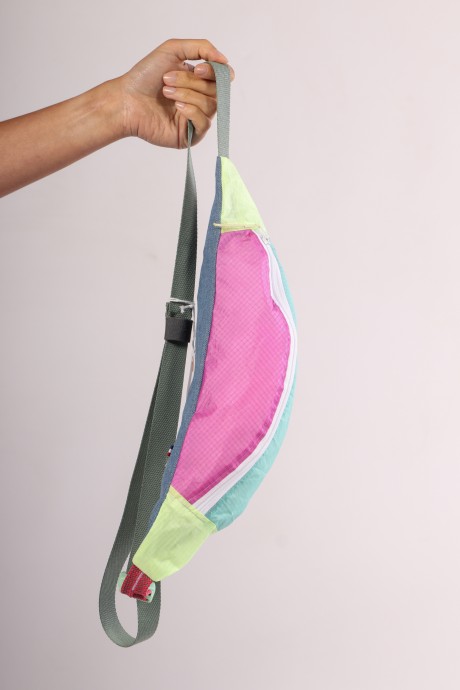 Sac banane Za Fly x Girls Up Toile de Parapente et Jean's, Turquoise, Rose et Jaune