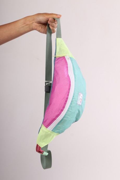 Sac banane Za Fly x Girls Up Toile de Parapente et Jean's, Turquoise, Rose et Jaune