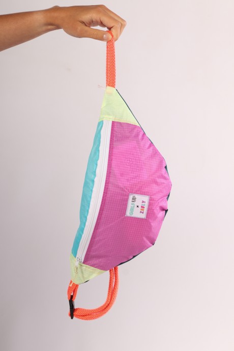 Sac banane Za Fly x Girls Up 100% Toile de Parapente Rose, Turquoise et Jaune